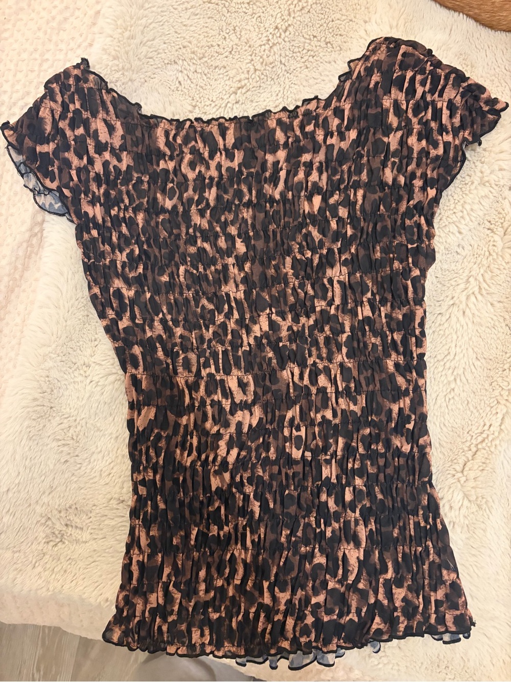 Lioness Black and Brown Smocked Leopard-Print Blouse